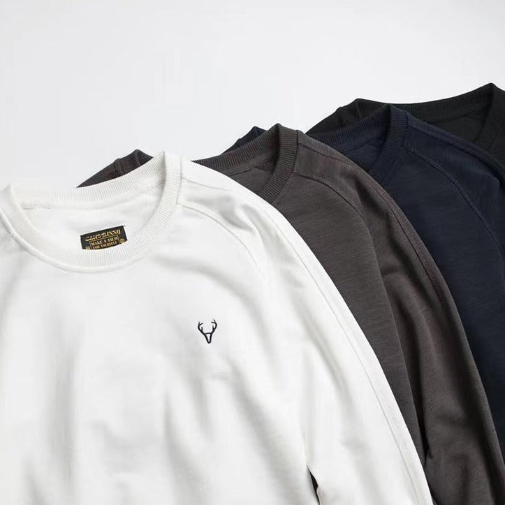 Deer embroidery back pile raglan sleeve sweat