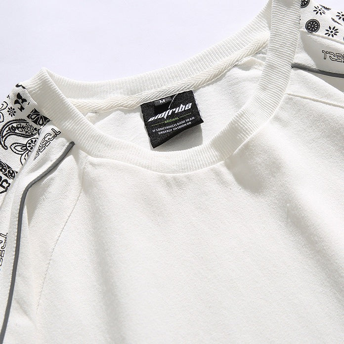 Sleeve Paisley Pattern Fake Layered Short Sleeve T