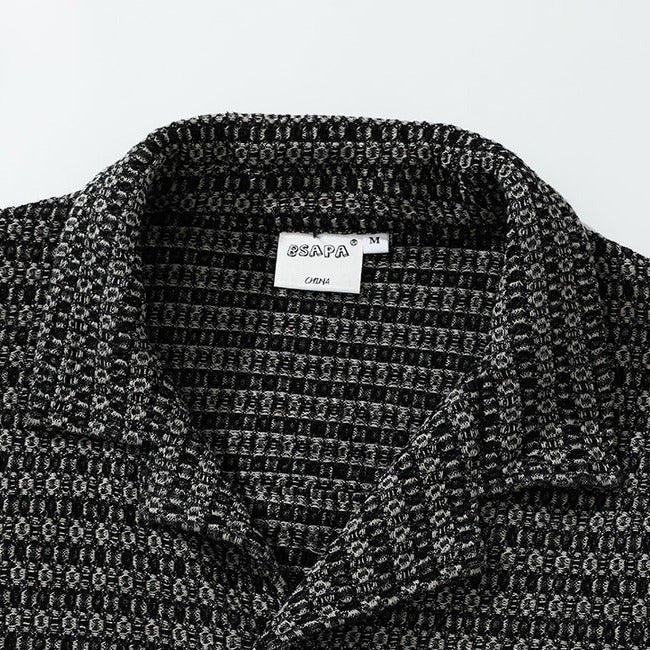 New Ethnic Tweed Pattern Cuban Short Sleeve Shirt