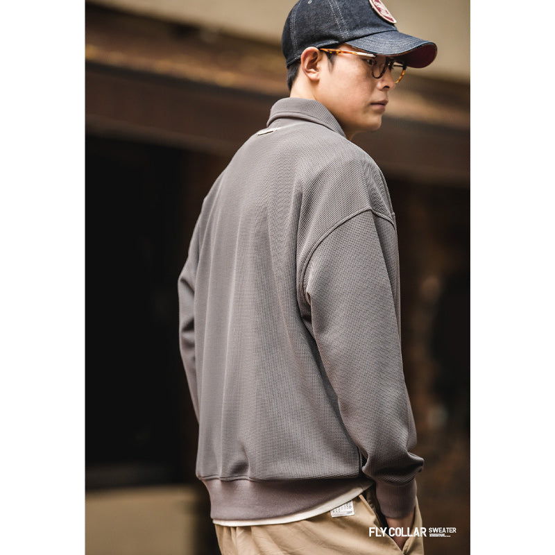 Waffle open collar polo shirt available in 3 colors