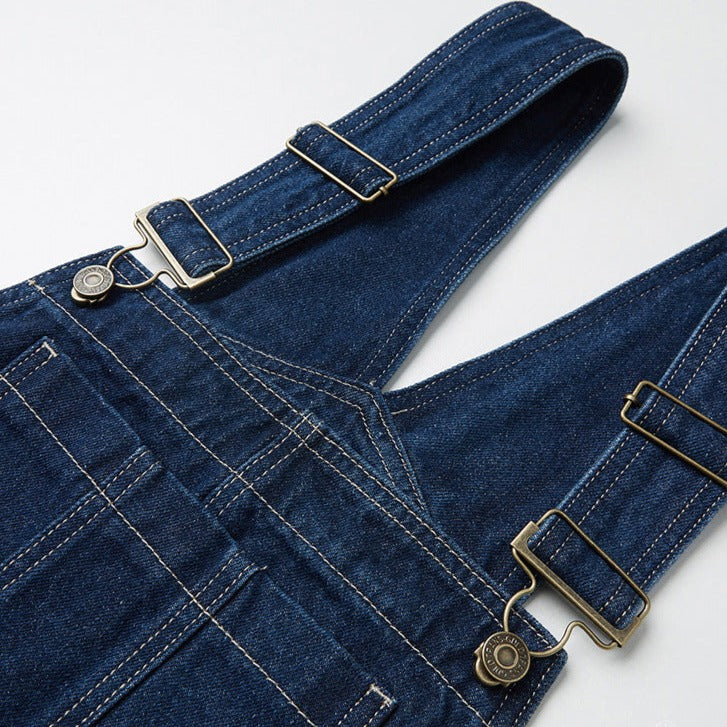 Denim overalls with removable pockets