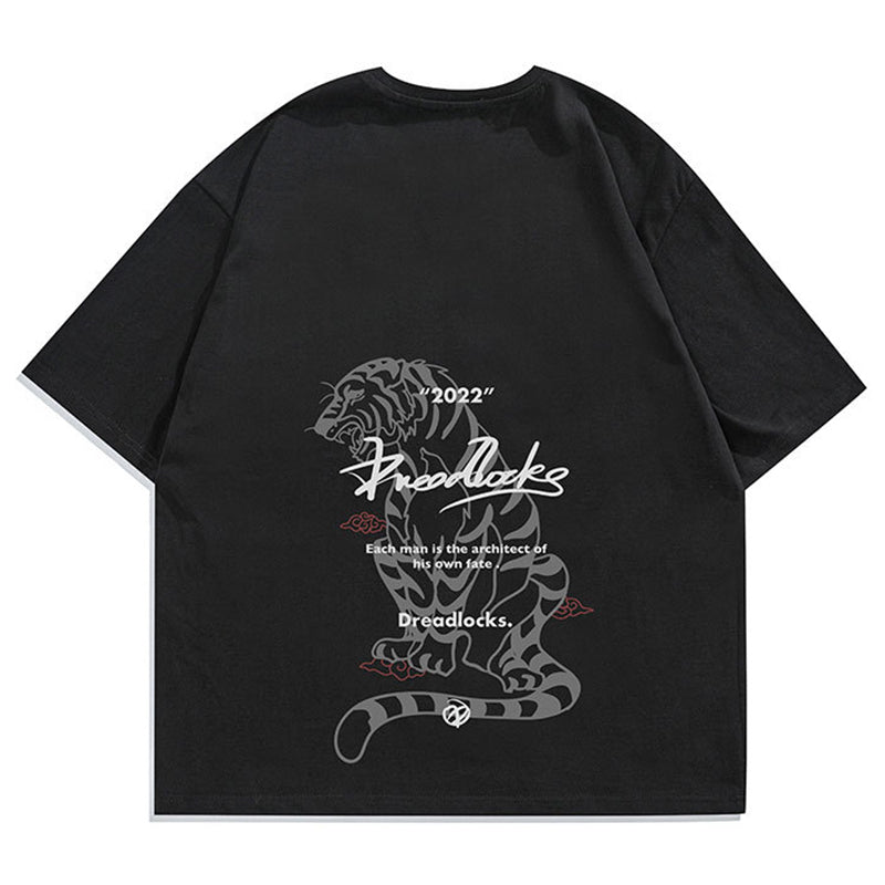 Front and rear tiger print crew neck T-shirt