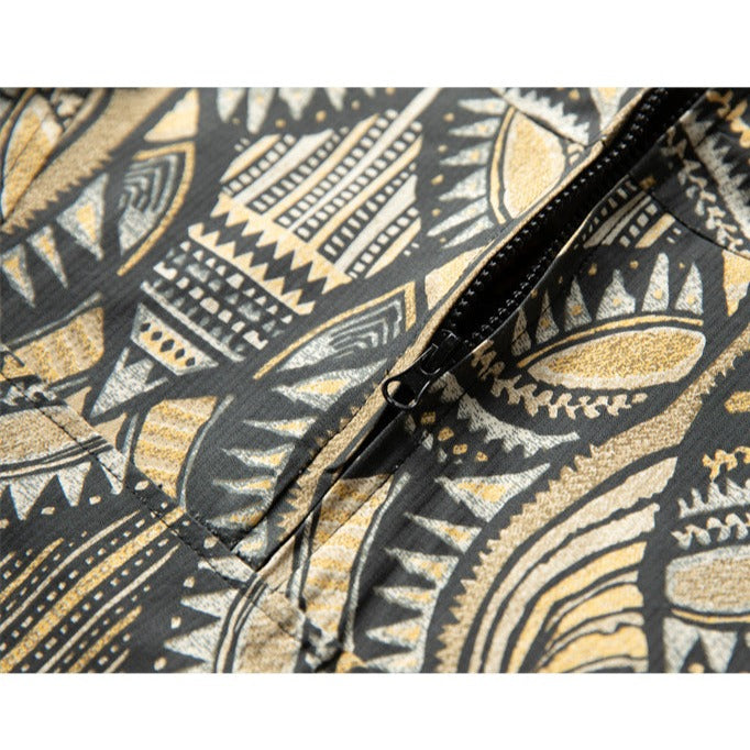 Ethnic patterned hoodie with drawcord
