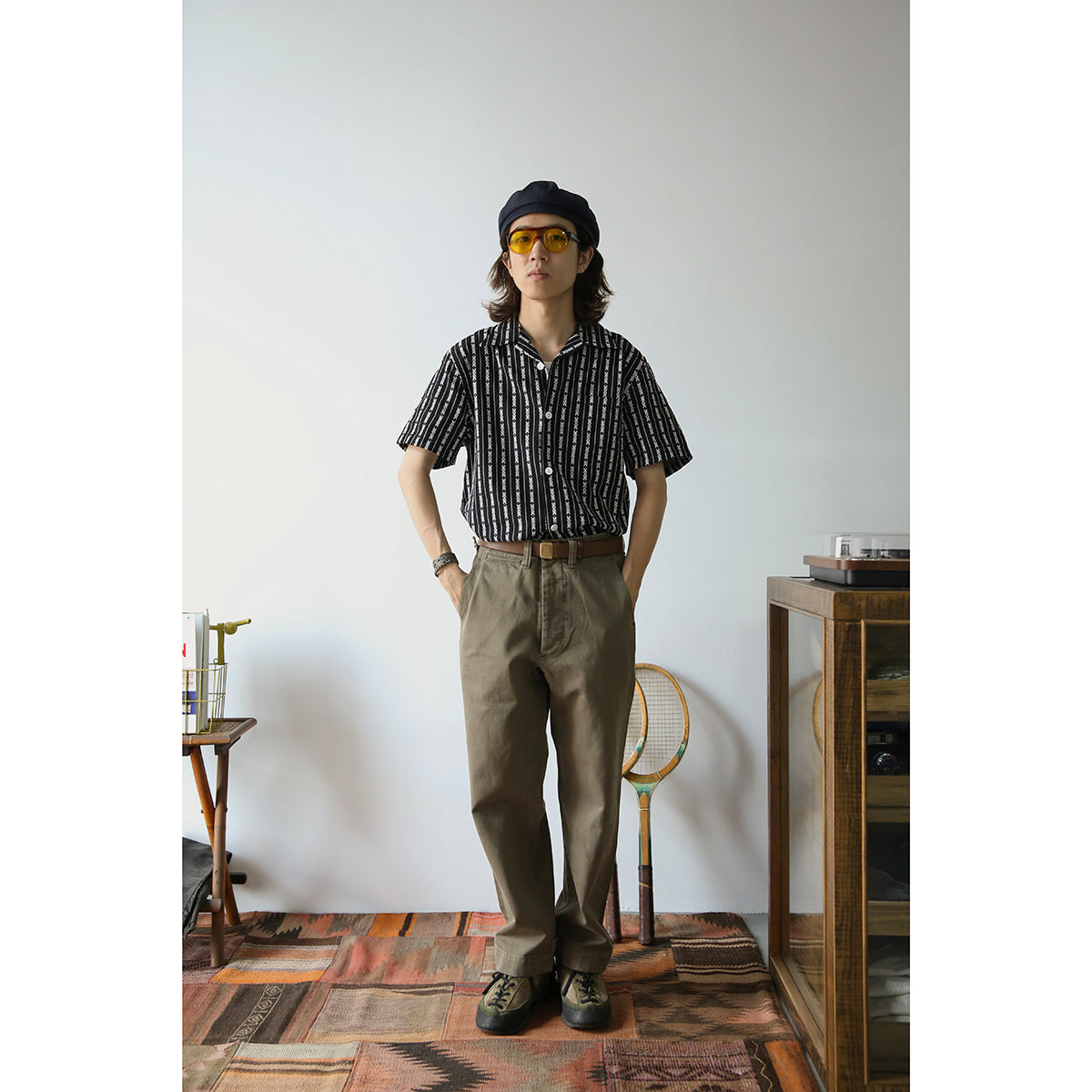Cuban-collar yarn-dyed jacquard shirt