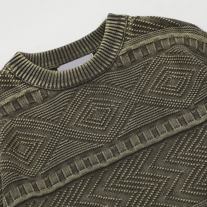 Distressed Ethnic Jacquard Sweater