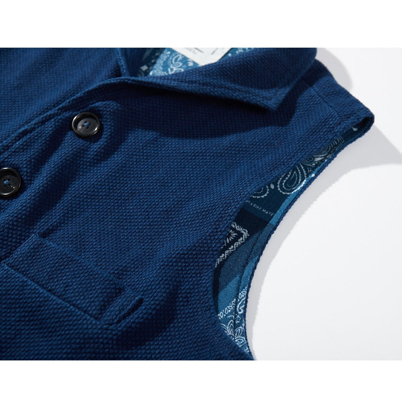 Back paisley pattern botanical indigo sashiko vest