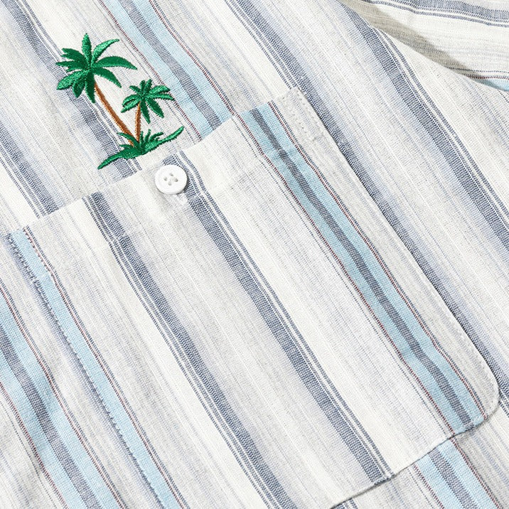Palm tree embroidered multi-stripe shirt