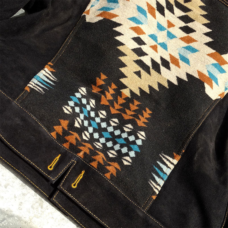 NAVAJO pattern suede jacket leather collar S-5XL