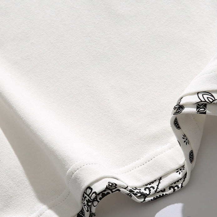 Sleeve Paisley Pattern Fake Layered Short Sleeve T