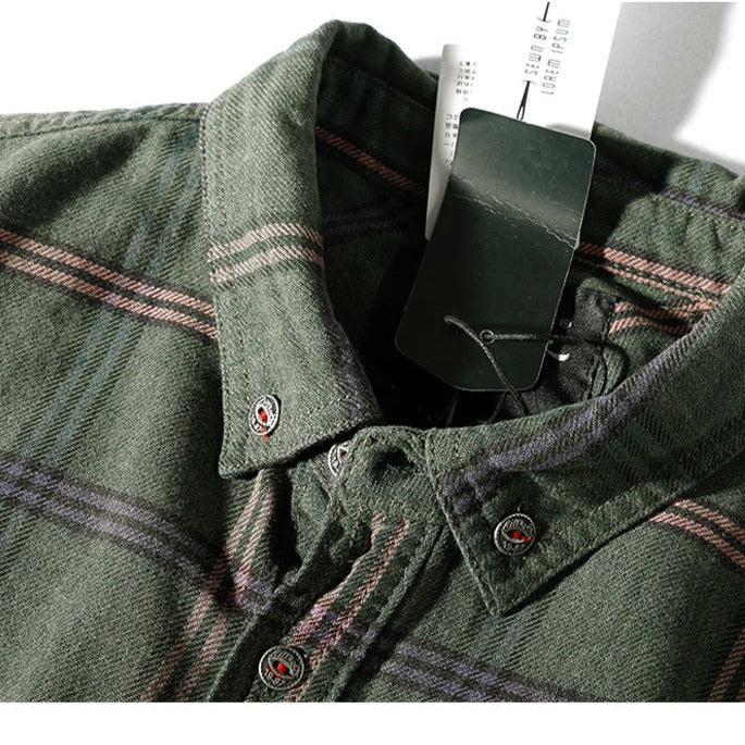Fine brushed plaid button-down work shirt