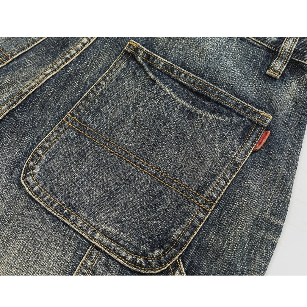 Washed whisker denim pants