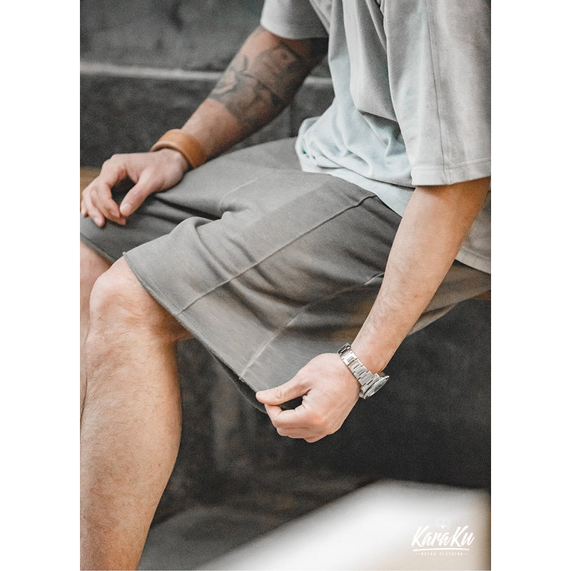 Heavyweight distressed knit shorts