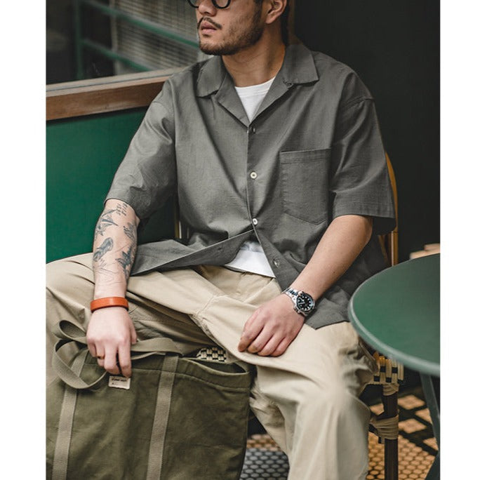 Drop shoulder cotton linen cuban shirt