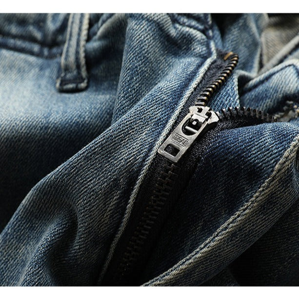 MULTI POCKET WASHED DENIM PANTS