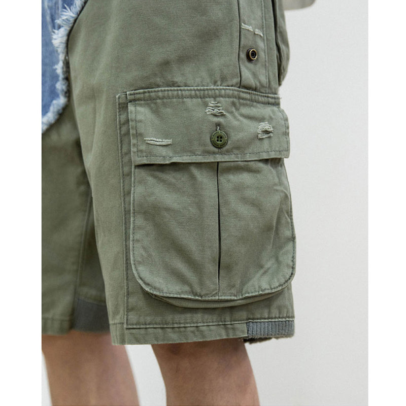 Denim combination multi-pocket shorts