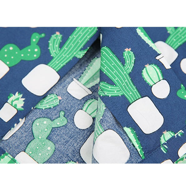 Cartoon Cactus Summer Printed Cotton Hawaiian Shirt