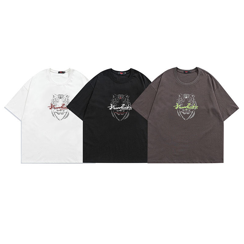 Front and rear tiger print crew neck T-shirt