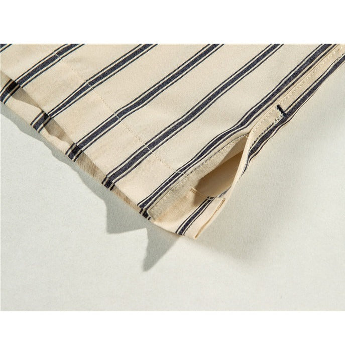 Open collar striped short-sleeved work shirt