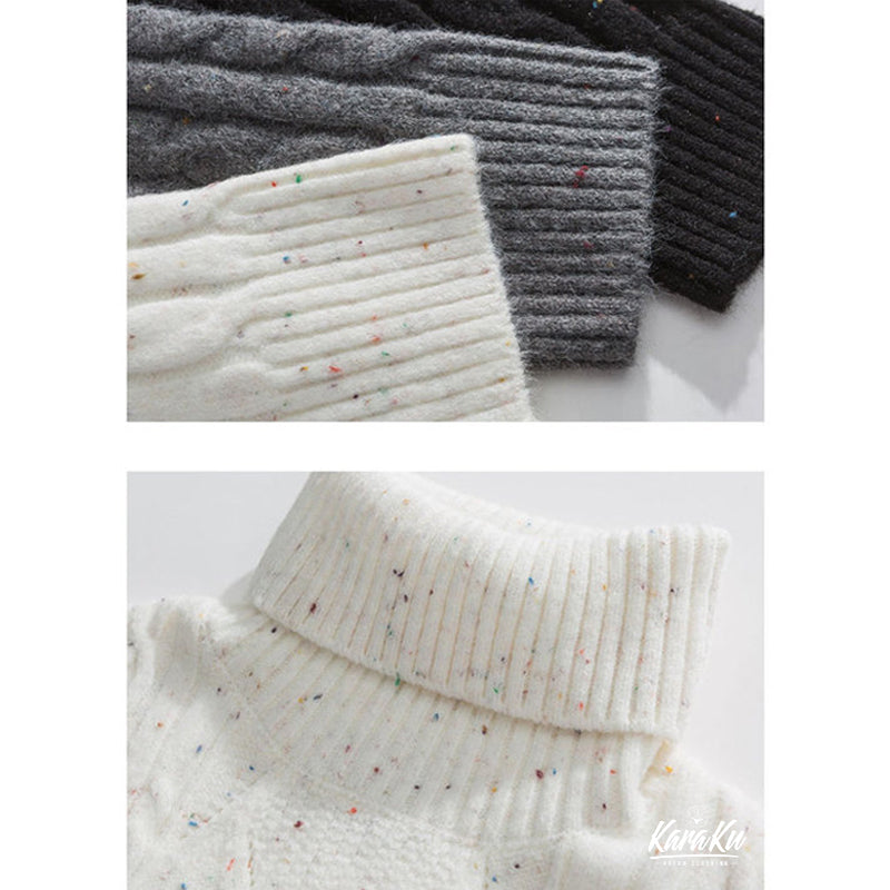 MIX color × cable knit turtleneck knit