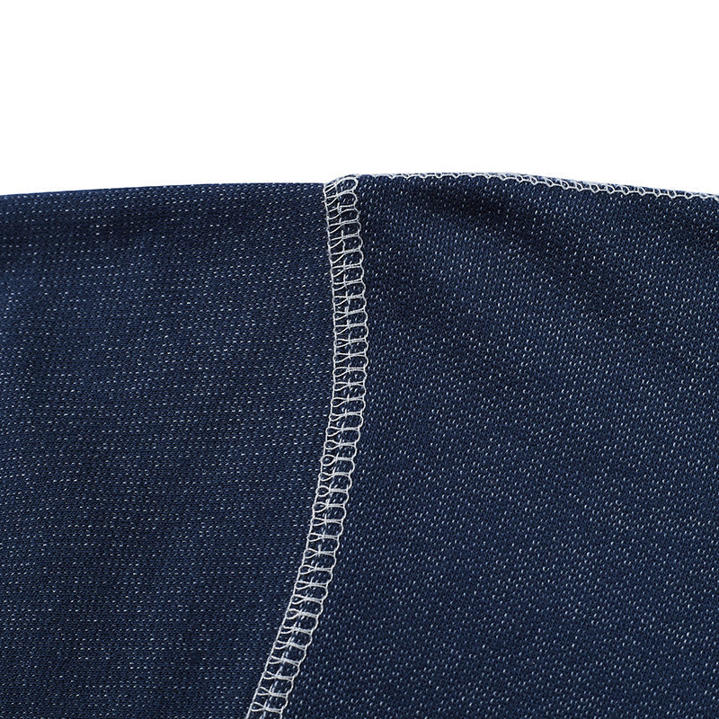 Denim knit henley neck short-sleeved T-shirt