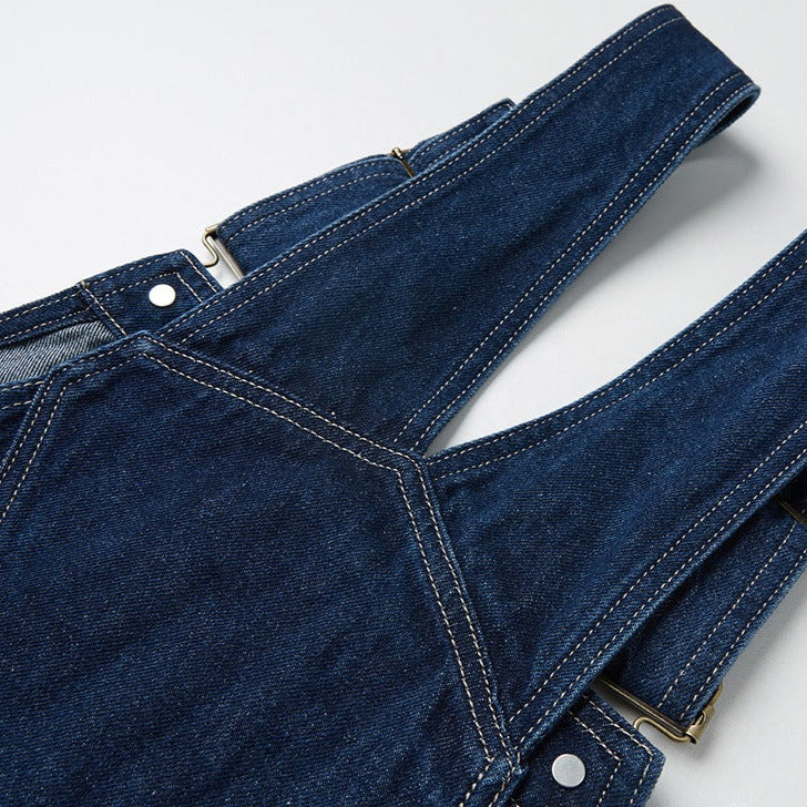 Denim overalls with removable pockets
