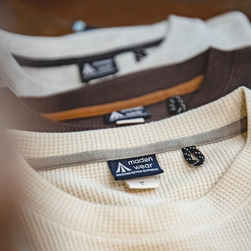 Draped waffle fabric knit T-shirt