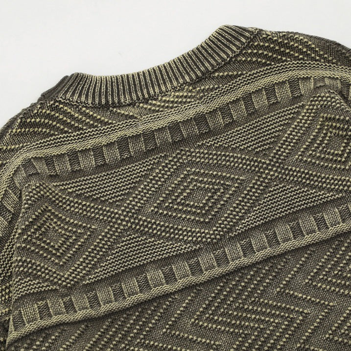 Distressed Ethnic Jacquard Sweater