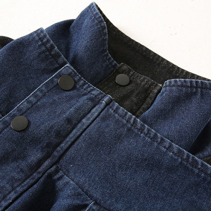 Three-dimensional pocket color scheme switching denim jacket