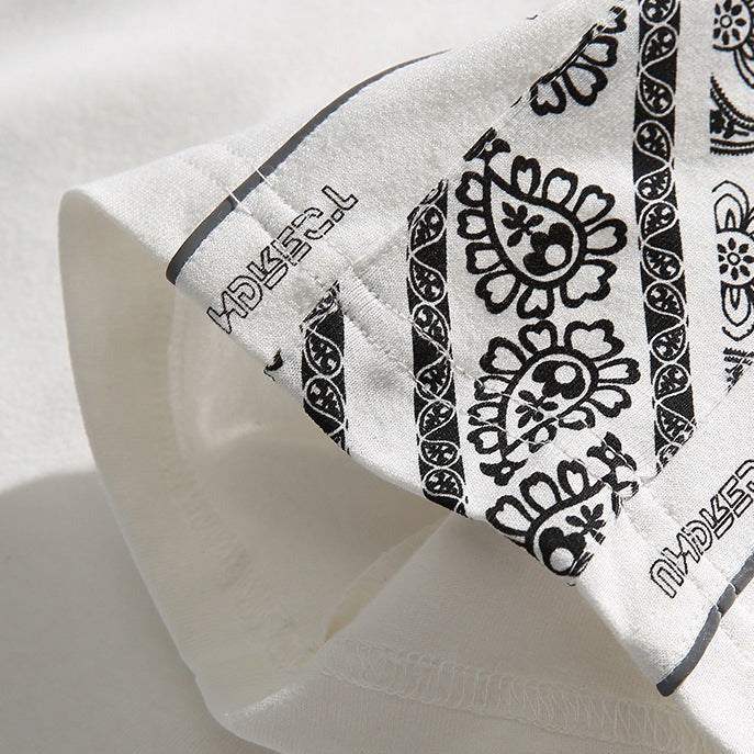 Sleeve Paisley Pattern Fake Layered Short Sleeve T
