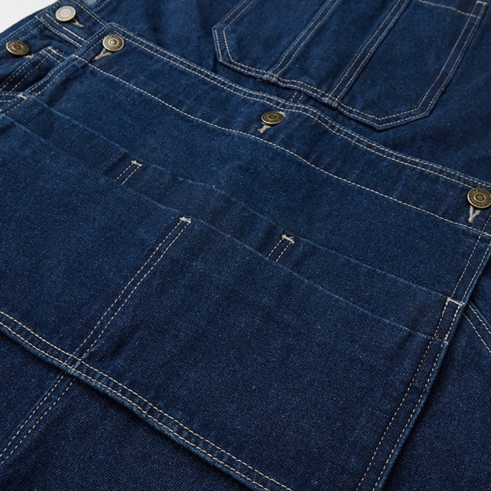 Denim overalls with removable pockets