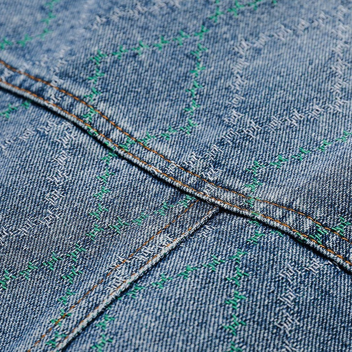 Ethnic embroidery patchwork sashiko denim jacket