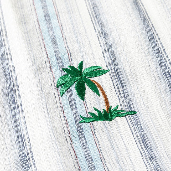 Palm tree embroidered multi-stripe shirt