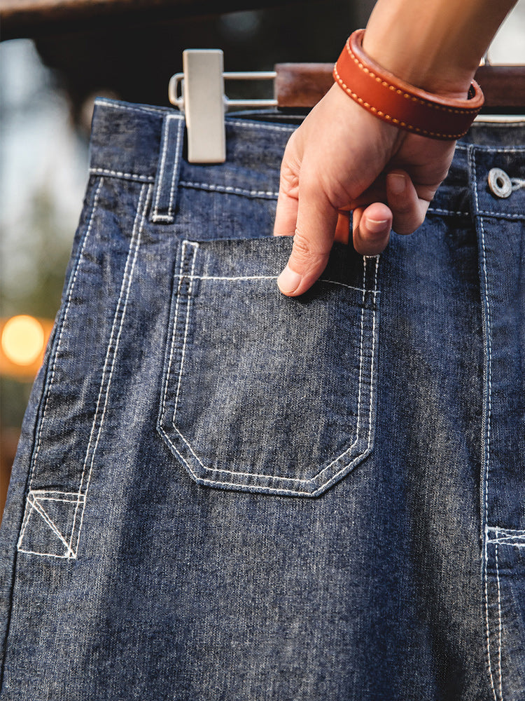 8.8OZ color combination stitch wide denim pants