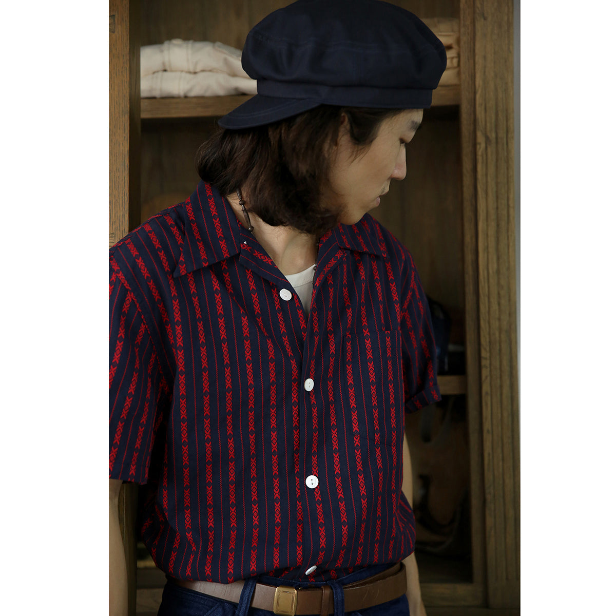 Cuban-collar yarn-dyed jacquard shirt