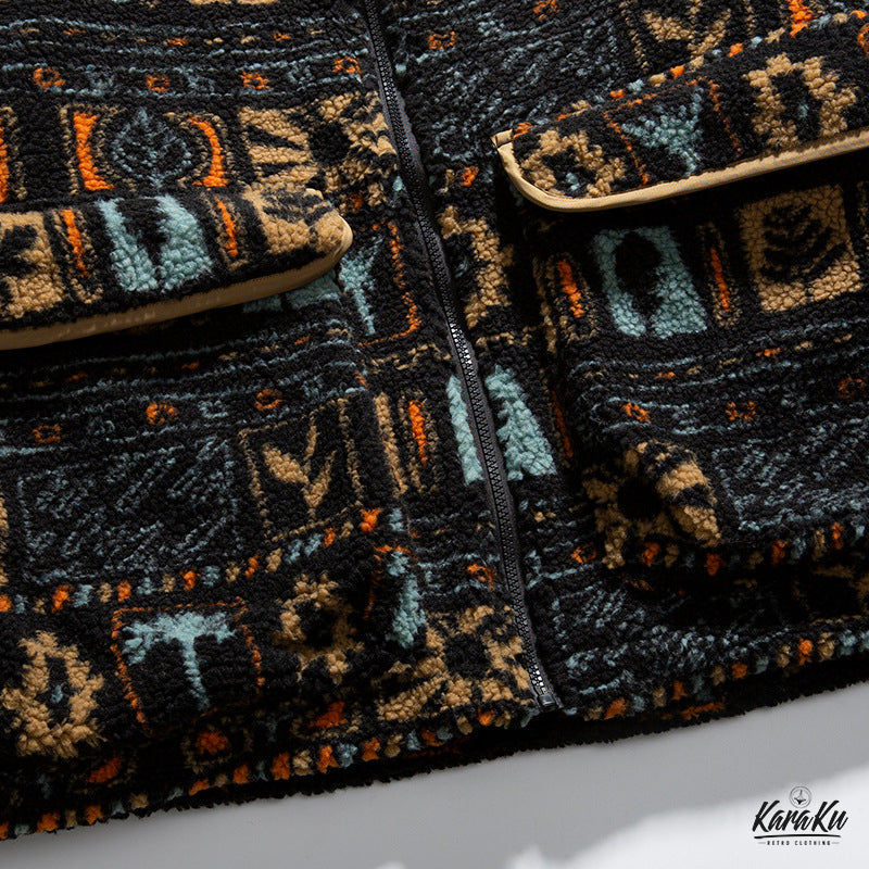 Ethnic style cotton fleece jacket