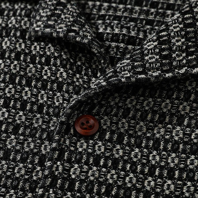 New Ethnic Tweed Pattern Cuban Short Sleeve Shirt