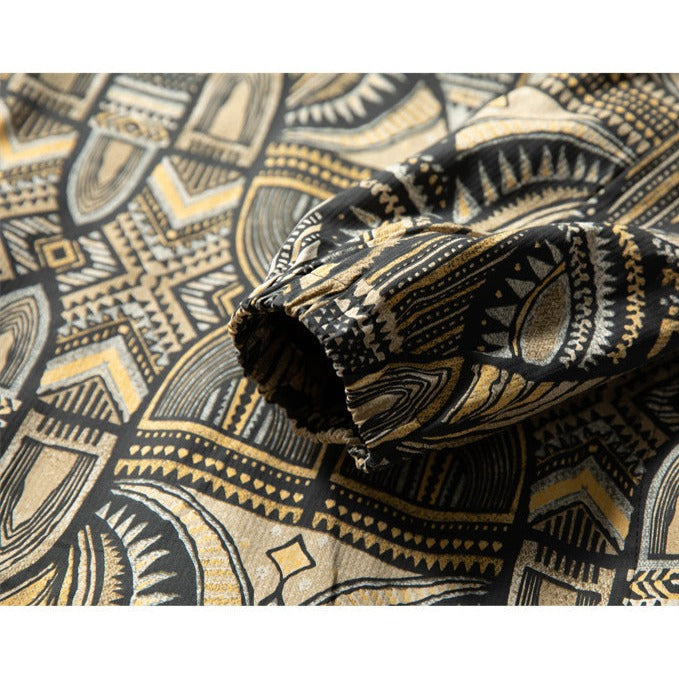 Ethnic patterned hoodie with drawcord