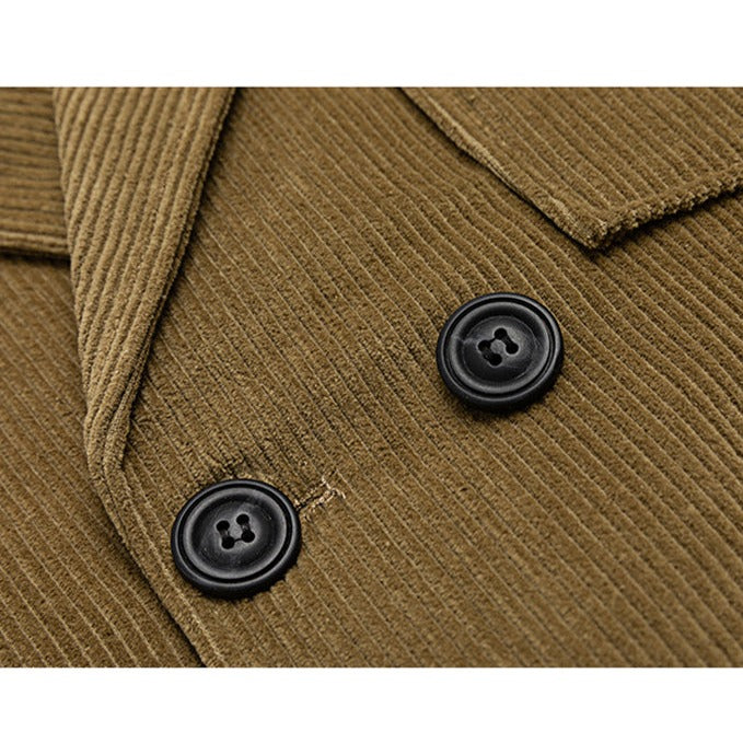 sleeve tuck corduroy double breasted jacket