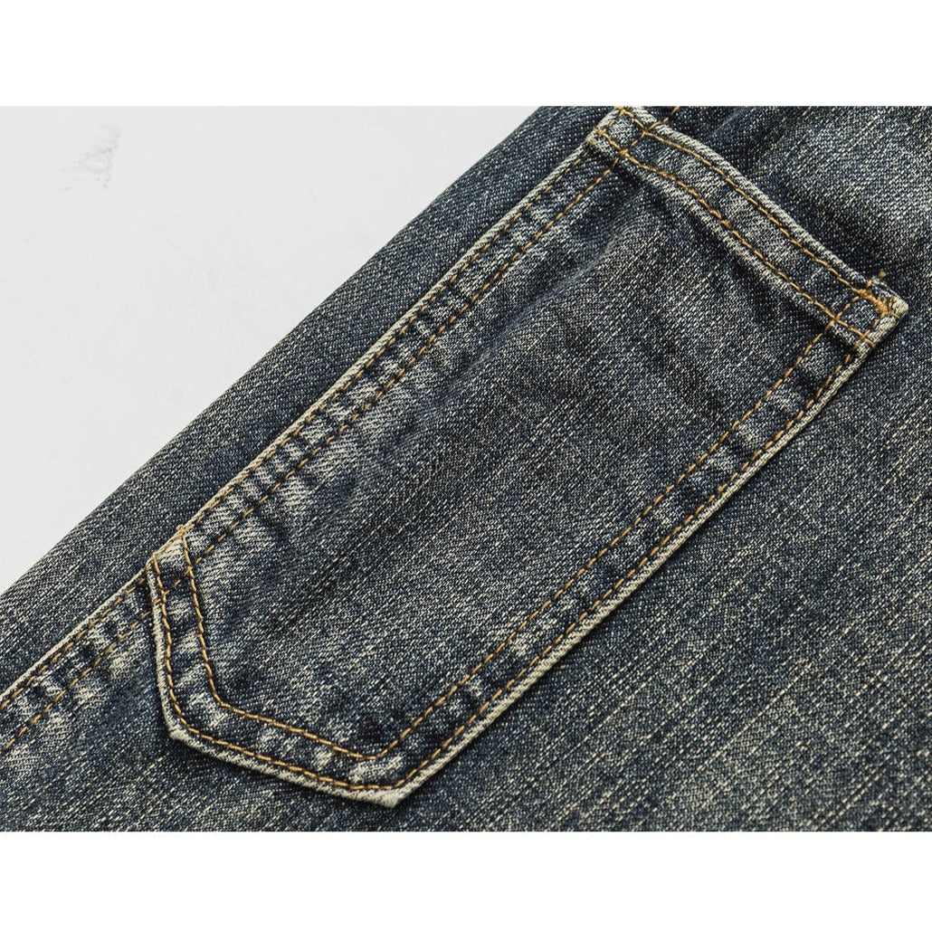 Washed whisker denim pants