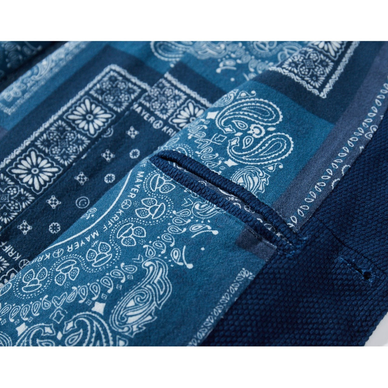 Back paisley pattern botanical indigo sashiko vest