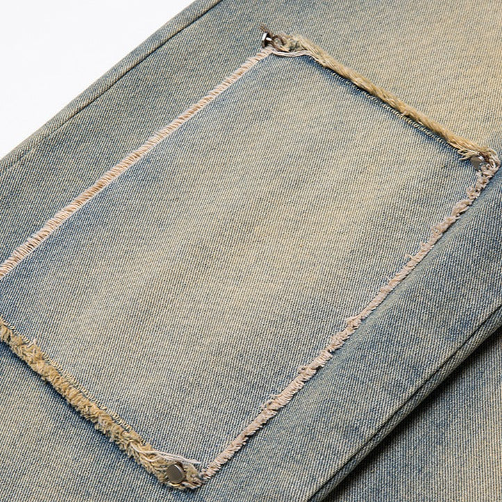 WASHED PATCHWORK WIDE DENIM PANTS