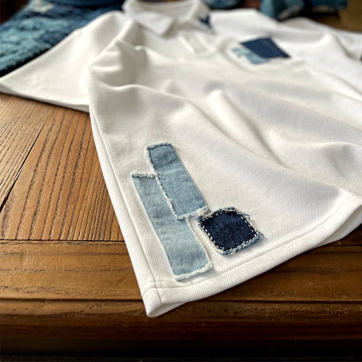 denim patch polo shirt
