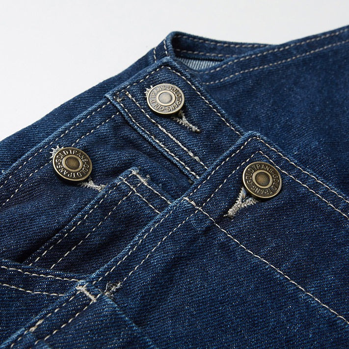 Denim overalls with removable pockets