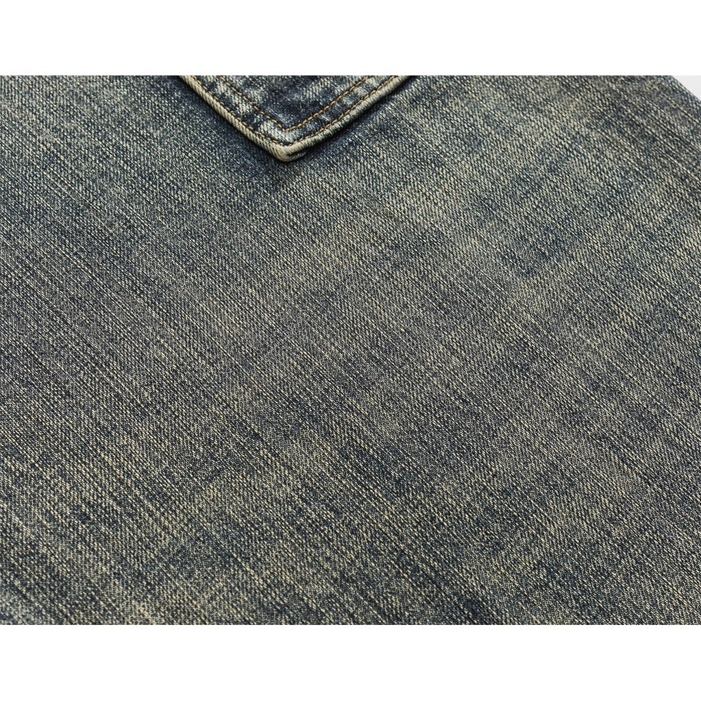 Washed whisker denim pants