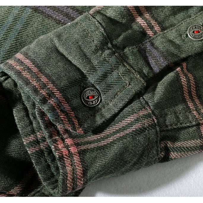 Fine brushed plaid button-down work shirt