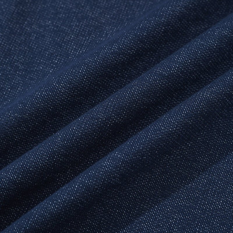 Denim knit henley neck short-sleeved T-shirt