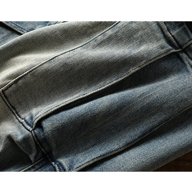 MULTI POCKET WASHED DENIM PANTS