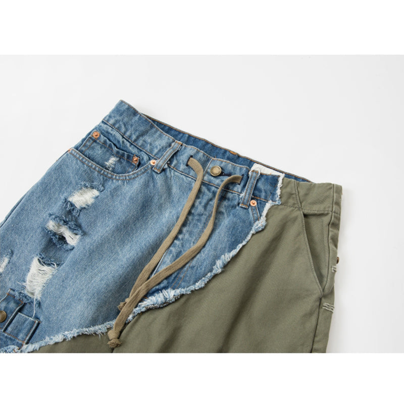 Denim combination multi-pocket shorts