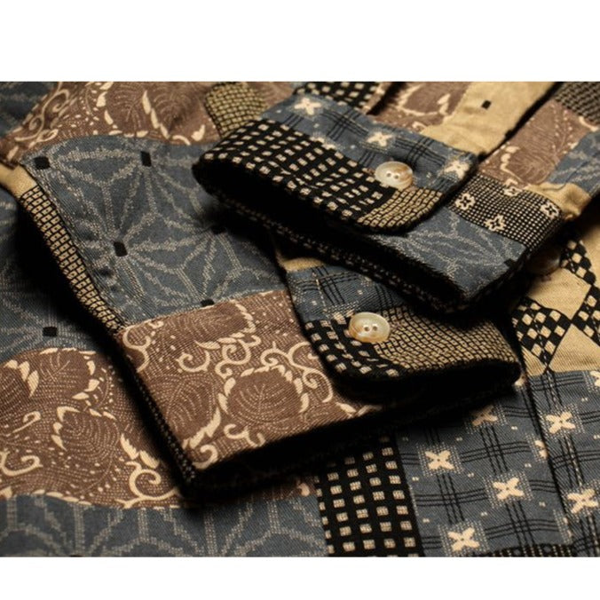 Reconstruction Yarn-dyed boro patchwork shirt