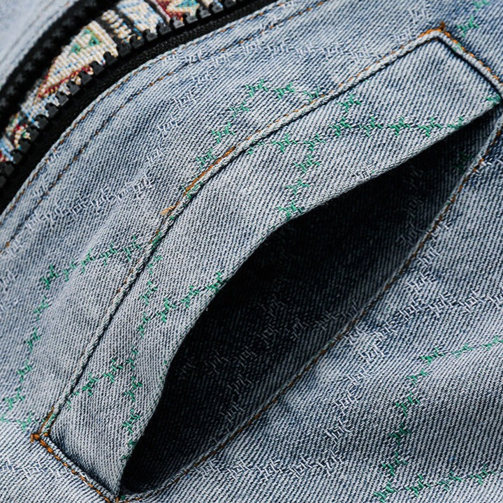 Ethnic embroidery patchwork sashiko denim jacket